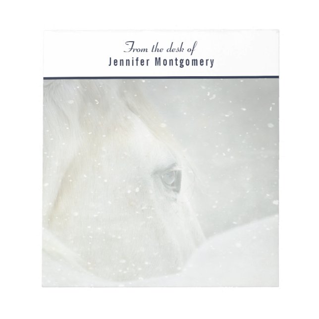 Photo of a Beautiful White Horse in Winter Notepad (Front)