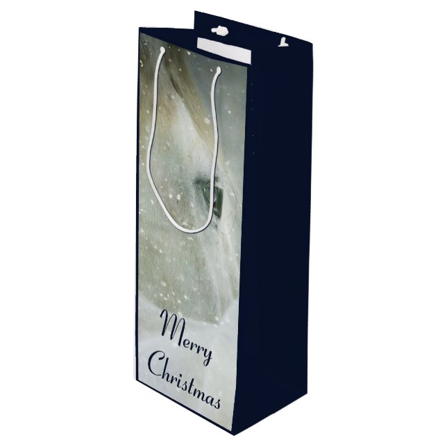 Photo of a Beautiful White Horse in Winter Wine Gift Bag (Front Angled)