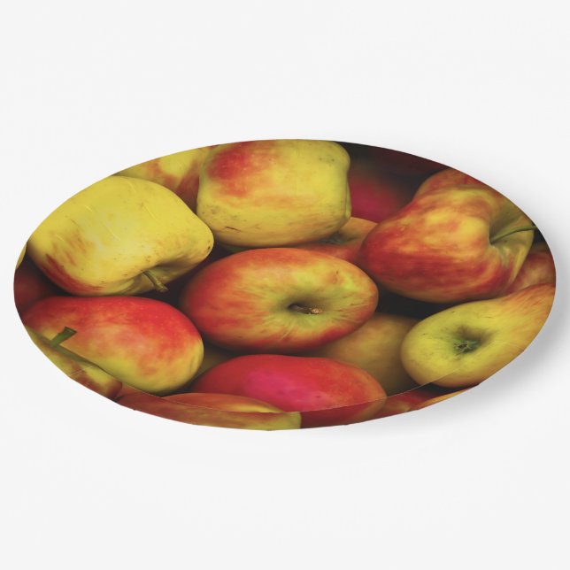 Photo of a Bushel Of Yellow and Red Apples Paper Plate (Angled)