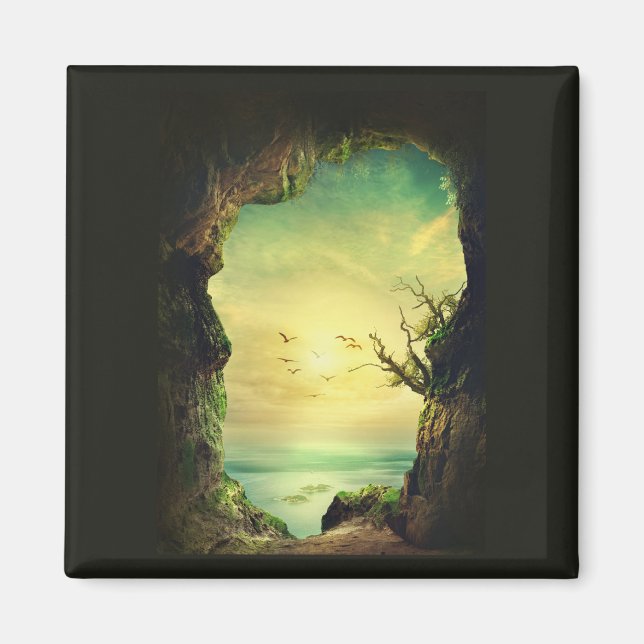 Photo of a Cave overlooking a Tropical Sea Magnet (Front)