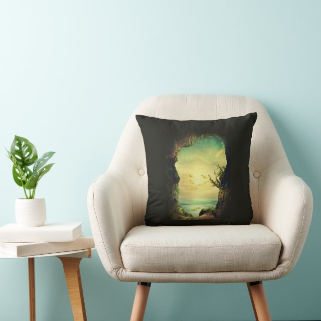 Photo of a Cave overlooking a Tropical Sea Throw Pillow (Chair)