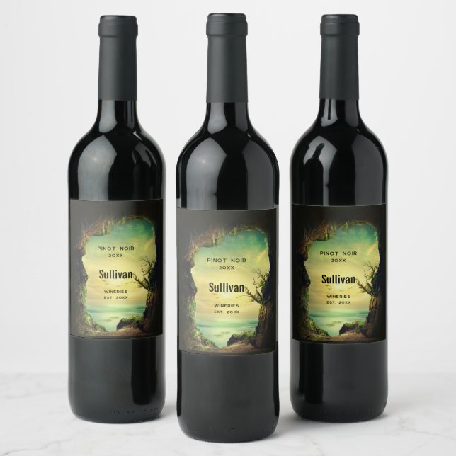 Photo of a Cave overlooking the Ocean Wine Making Wine Label (Bottles)