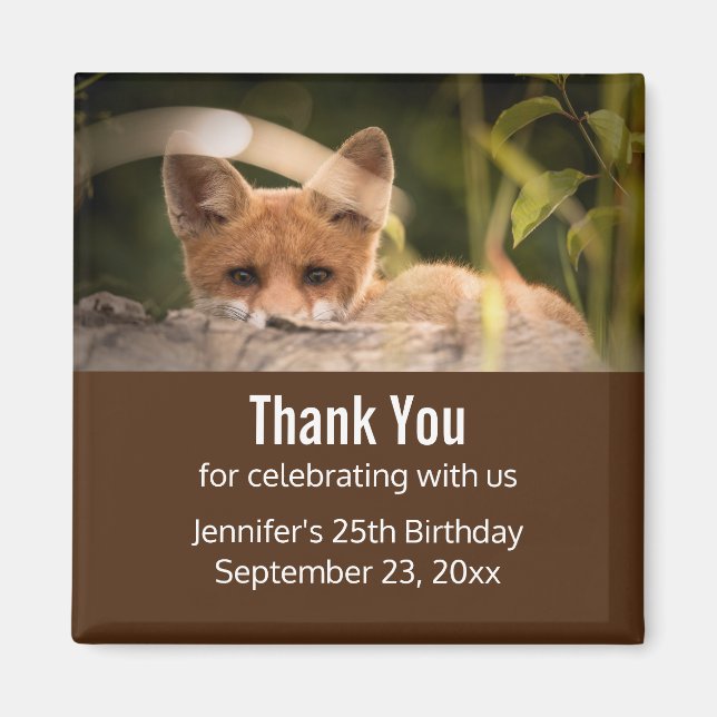 Photo of a Cute Little Orange Fox Birthday Favour Magnet (Front)