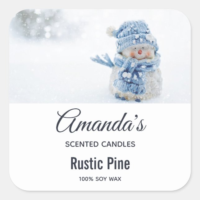 Photo of a Cute Snowman in Winter - Candle Biz Square Sticker (Front)