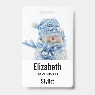 Photo of a Cute Snowman in Winter - Christmas Badge
