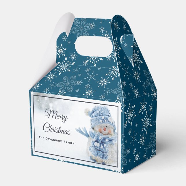 Photo of a Cute Snowman in Winter - Christmas Favor Box (Front Side)