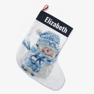 Photo of a Cute Snowman in Winter - Christmas Large Christmas Stocking
