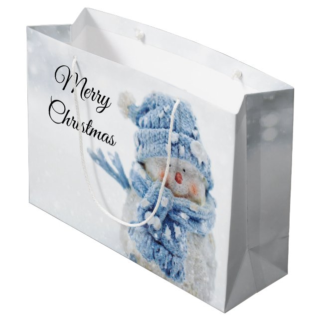  Photo of a Cute Snowman in Winter - Christmas Large Gift Bag (Back Angled)