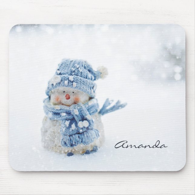 Photo of a Cute Snowman in Winter - Christmas Mouse Pad (Front)