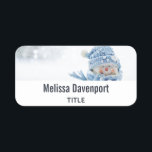 Photo of a Cute Snowman in Winter - Christmas Name Tag<br><div class="desc">A name tag with a cute photograph of a little snowman. Standing outside in the winter with snow falling all around. This cute little guy is dressed up in blue knitted hat and scarf.</div>