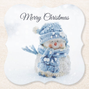 Photo of a Cute Snowman in Winter - Christmas Paper Coaster