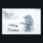 Photo of a Cute Snowman in Winter - Christmas Poster<br><div class="desc">Poster with a cute photograph of a little snowman. Standing outside in the winter with snow falling all around. This cute little guy is dressed up in blue knitted hat and scarf.</div>