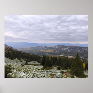 photo of a mountainous autumn forest, mountains, p poster