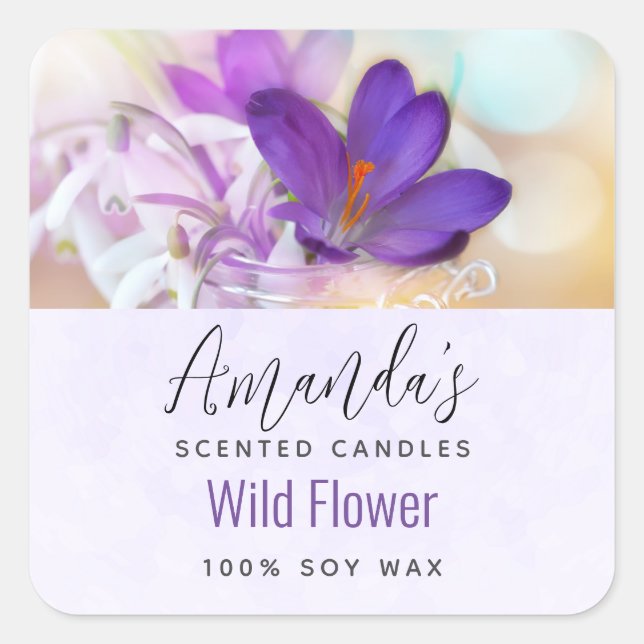 Photo of a Pretty Purple Spring Crocus Candle Biz Square Sticker (Front)
