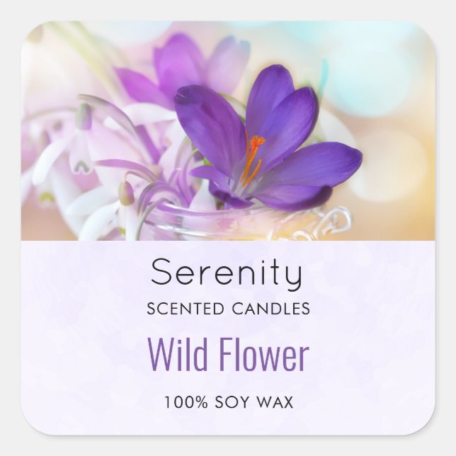 Photo of a Pretty Purple Spring Crocus Candle Biz Square Sticker (Front)