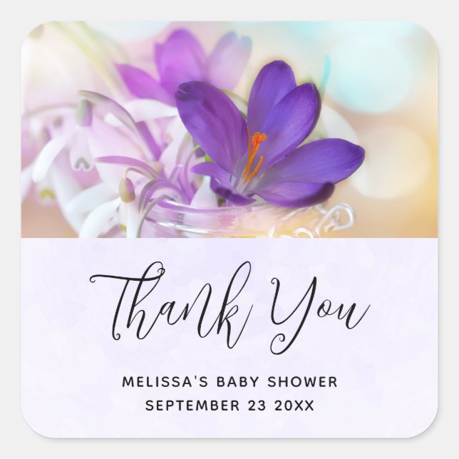Photo of a Pretty Purple Spring Crocus Event Square Sticker (Front)