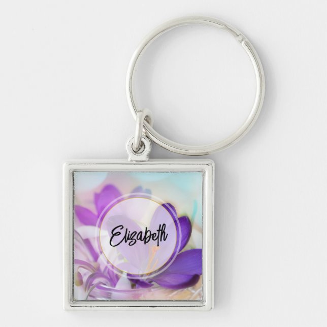 Photo of a Pretty Purple Spring Crocus Keychain (Front)