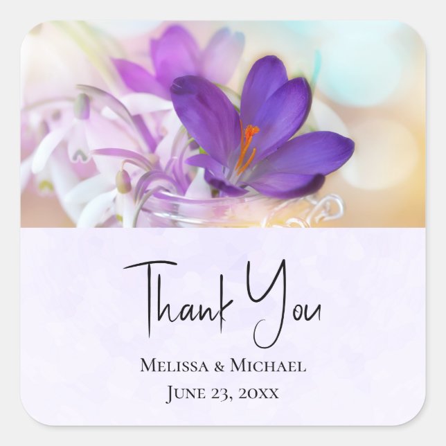 Photo of a Pretty Purple Spring Crocus Wedding Square Sticker (Front)