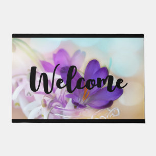 Photo of a Pretty Purple Spring Crocus Welcome Doormat