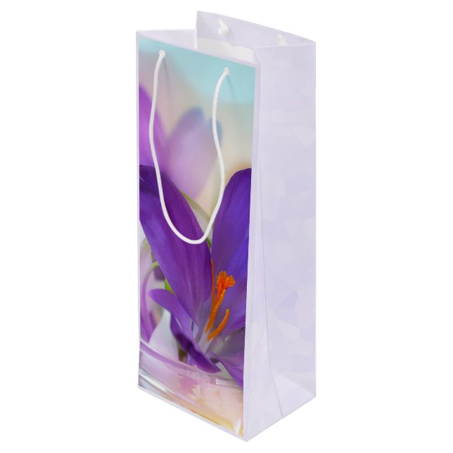 Photo of a Pretty Purple Spring Crocus Wine Gift Bag (Back Angled)