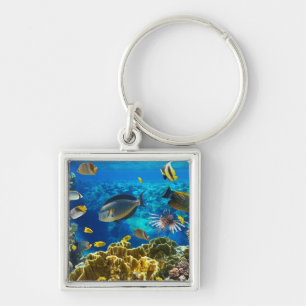 Photo of a tropical Fish on a coral reef Keychain