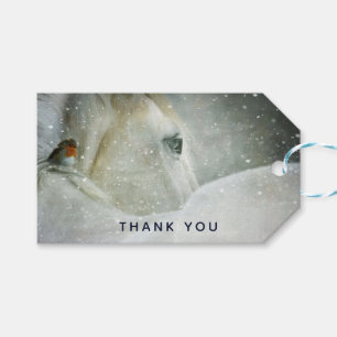 Photo of a White Horse & Bird in Winter Thank You Gift Tags