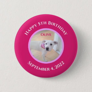 Photo of Adorable Puppy Dog Wearing Hot Pink Scarf 2 Inch Round Button