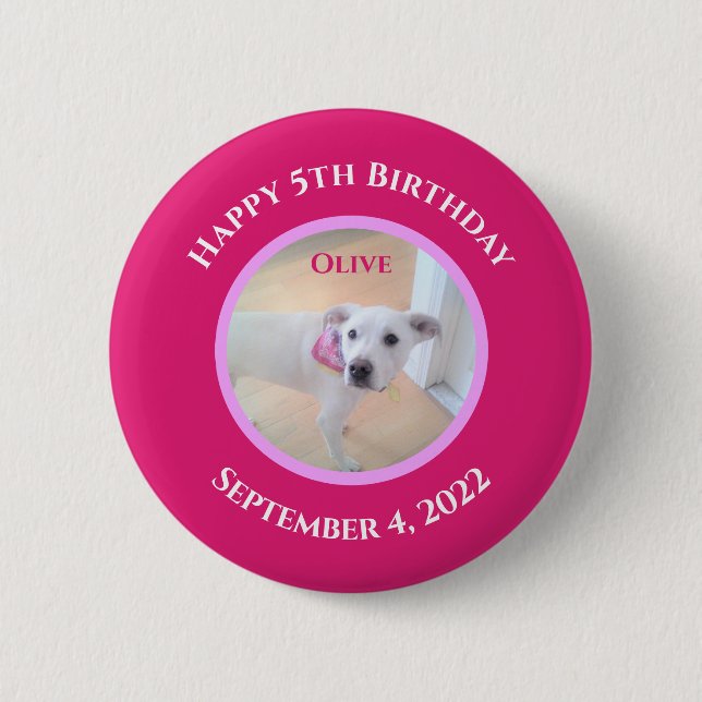 Photo of Adorable Puppy Dog Wearing Hot Pink Scarf 2 Inch Round Button (Front)