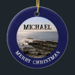 Photo of Atlantic Ocean Add Name to Navy Blue Ceramic Ornament<br><div class="desc">This beautiful ornament features a photo of the Atlantic Ocean. Photo and text are customizable on front and back.</div>