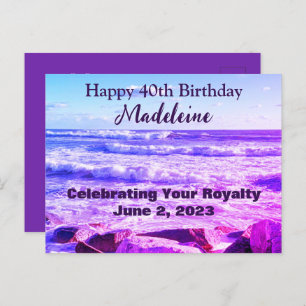 Photo of Atlantic Ocean Waves 40th Birthday Purple Postcard