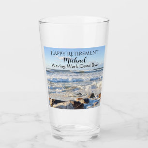 Photo of Atlantic Ocean Waves Happy Retirement Glass