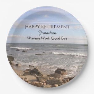 Photo of Atlantic Ocean Waves Happy Retirement Paper Plate
