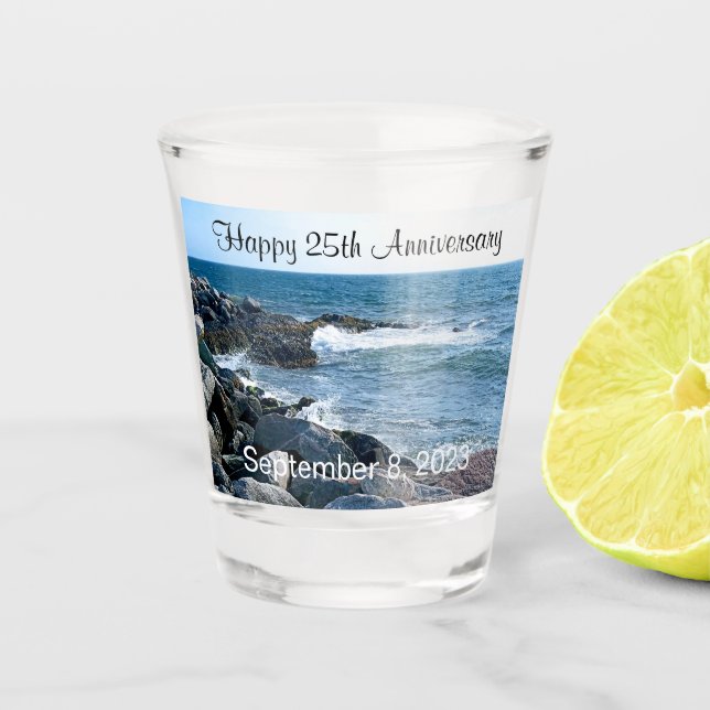Photo of Atlantic Ocean with Splashing Waves Shot Glass (Front)