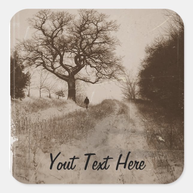 photo of atmospheric winter snow scene  square sticker (Front)