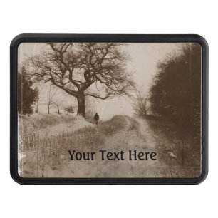 photo of atmospheric winter snow scene trailer hitch cover