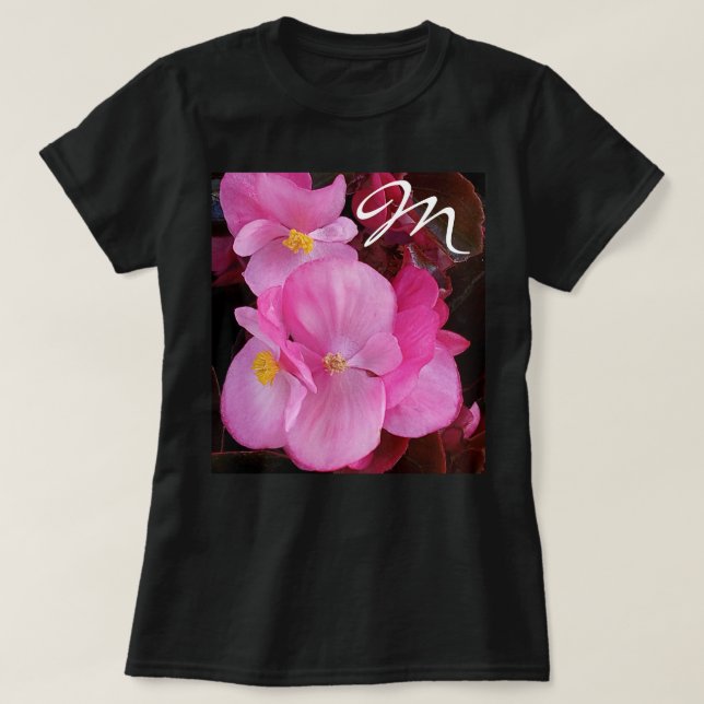 Photo of Beautiful Pink Flowers Fancy Initial T-Shirt (Design Front)