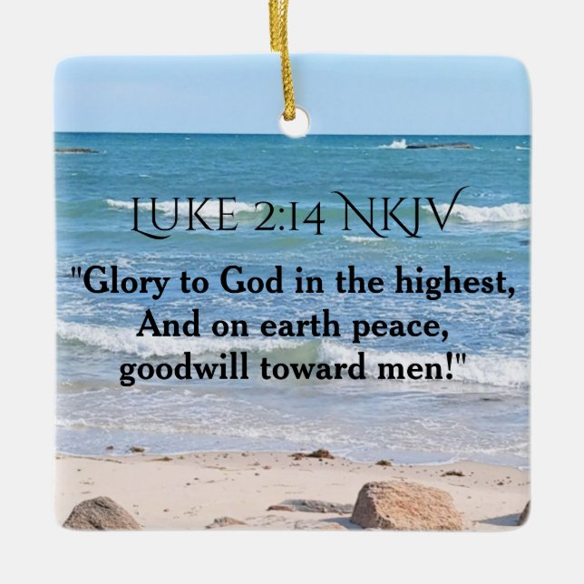 Photo of Blue Ocean with Christmas Bible Scripture Ceramic Ornament (Front)