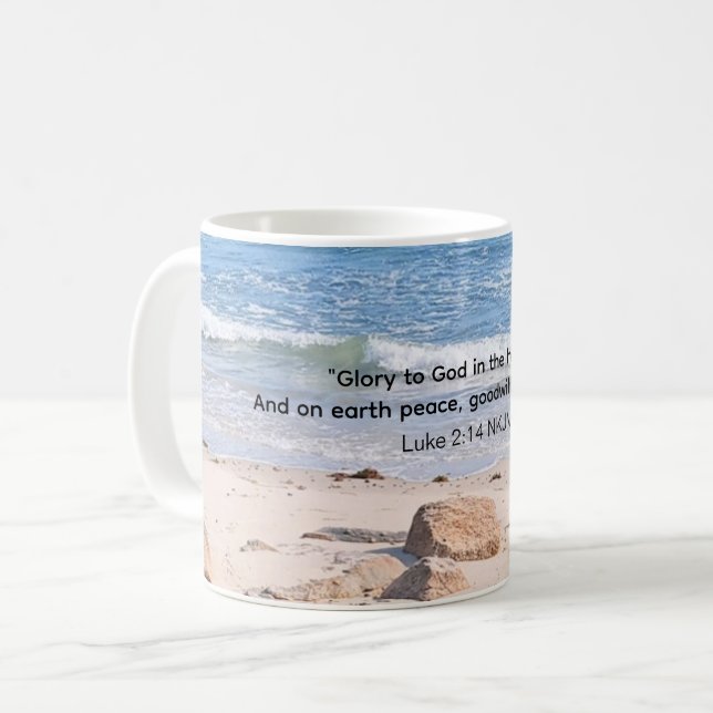 Photo of Blue Ocean with Christmas Bible Verse Coffee Mug (Front Left)
