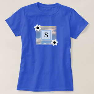 Photo of Cloudy Sky With Initial in floral frame T T-Shirt