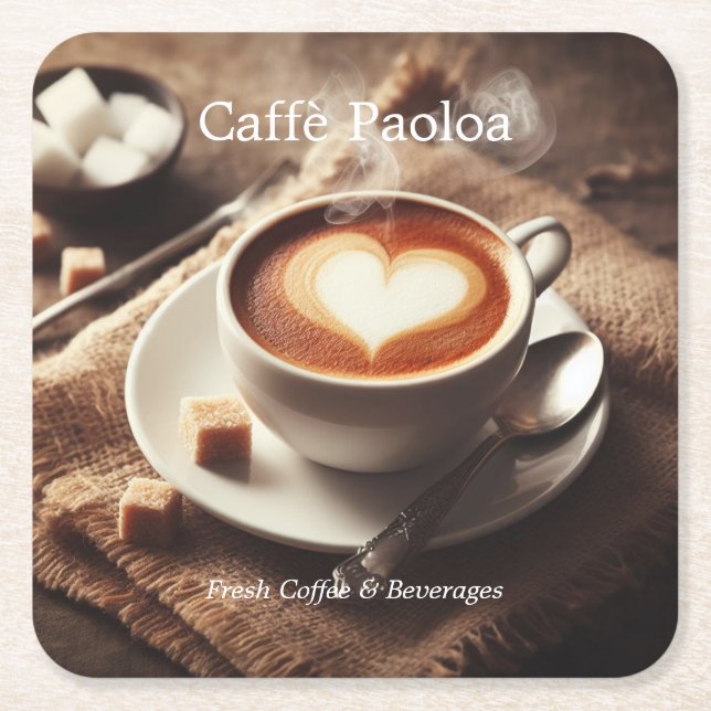 Photo of coffee cup Heart Square Paper Coaster (Front)