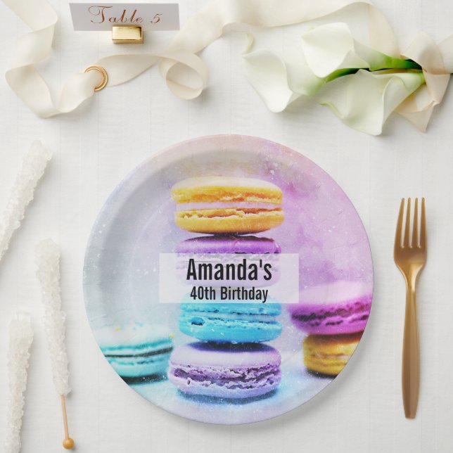Photo of Colourful Delicious Macarons Birthday Paper Plate (Wedding)