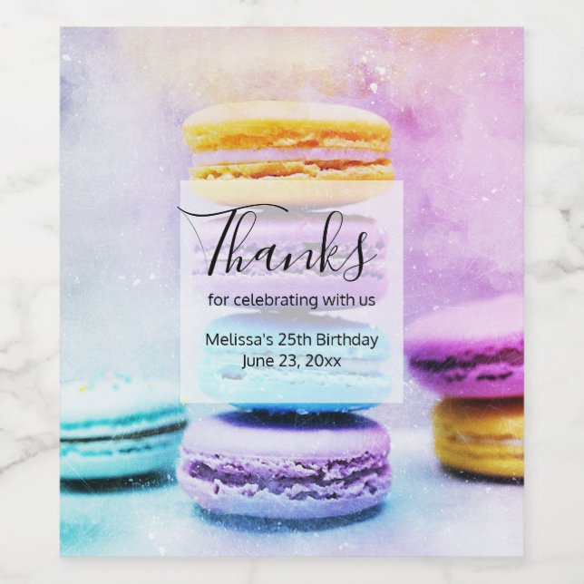 Photo of Colourful Delicious Macarons Birthday Wine Label (Single Label)