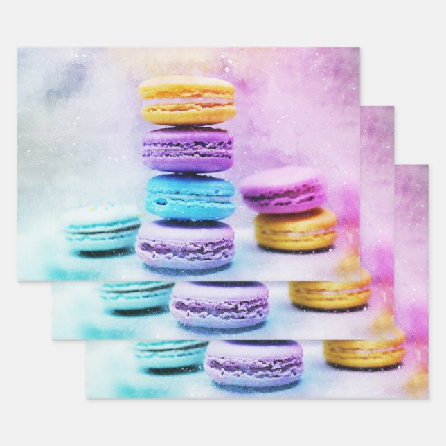 Photo of Colourful Delicious Macarons Wrapping Paper Sheet (Set)