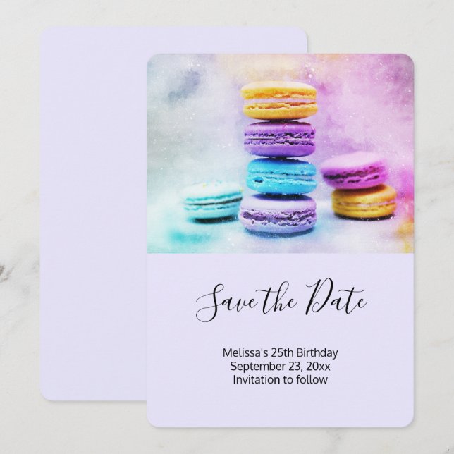Photo of Colourful Macarons Save The Date (Front/Back)