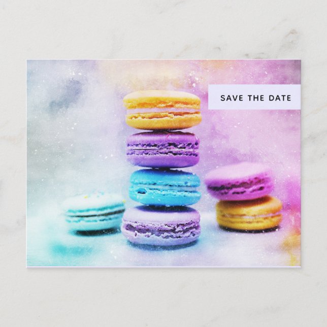 Photo of Colourful Macarons Save the Date Invitation Postcard (Front)