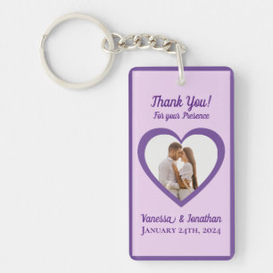 Photo of Couple  in Heart Wedding Favour  Purple Keychain