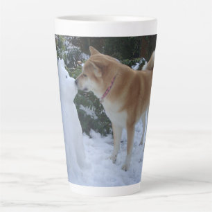 photo of cute akita kissing snowman akita dog latte mug