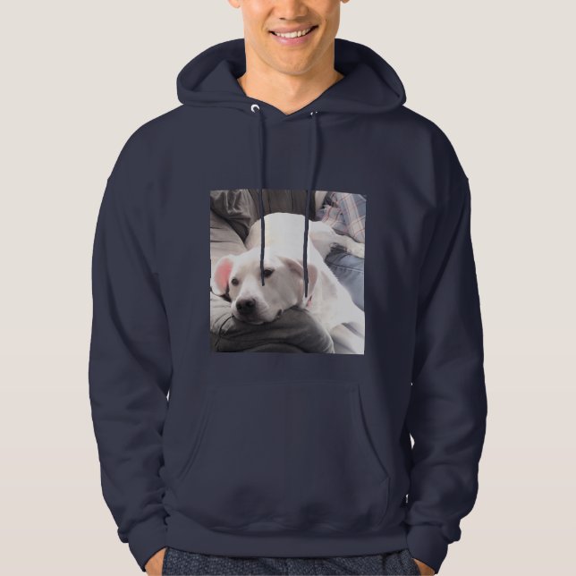 Photo of Cute Couch Potato Dog With Dad Navy Blue Hoodie (Front)