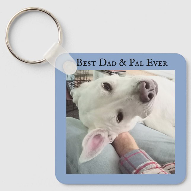 Photo of Cute Dog Best Dad Pal Ever Blue Denim Keychain (Front)