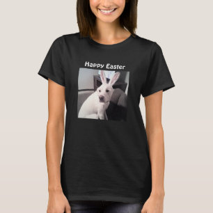 Photo of Cute Dog Wearing Easter Bunny Ears Black T-Shirt